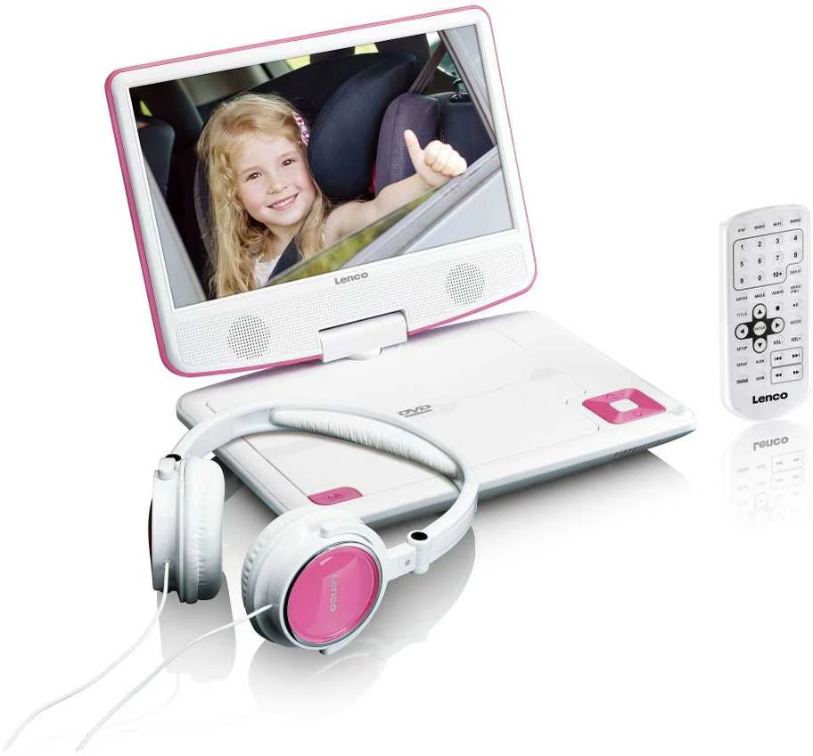 Vaizdo grotuvas LENCO DVP-910 9 DVD-Player + USB &amp; KfZ-Halterung. pink/wei
