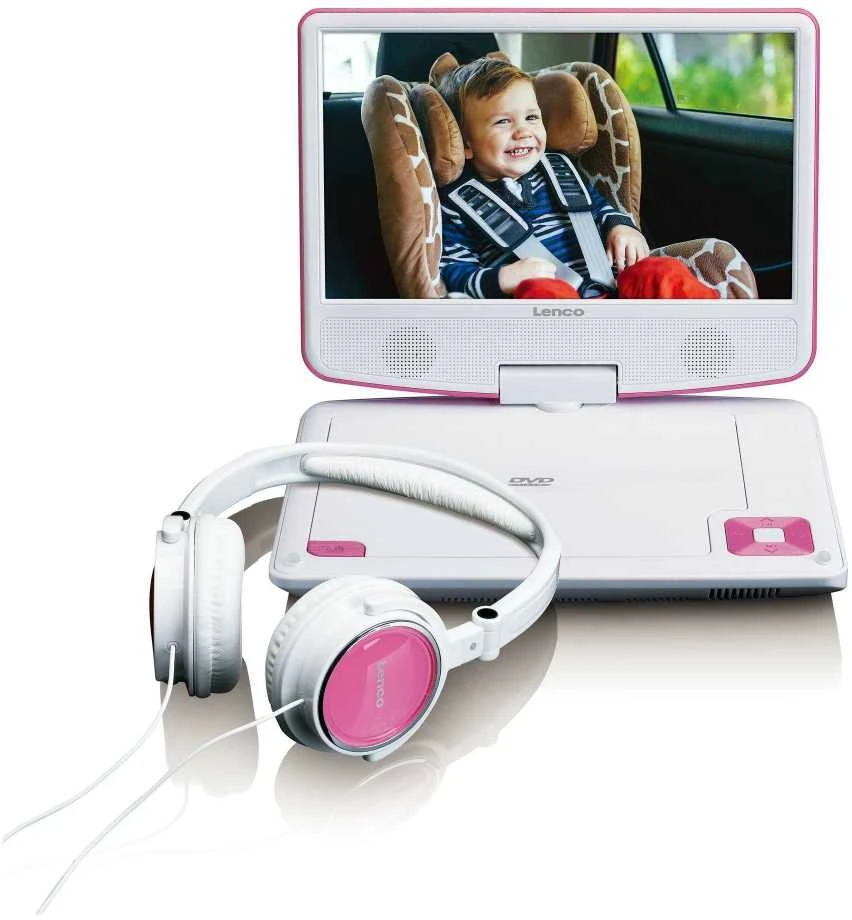 Vaizdo grotuvas LENCO DVP-910 9 DVD-Player + USB &amp; KfZ-Halterung. pink/wei