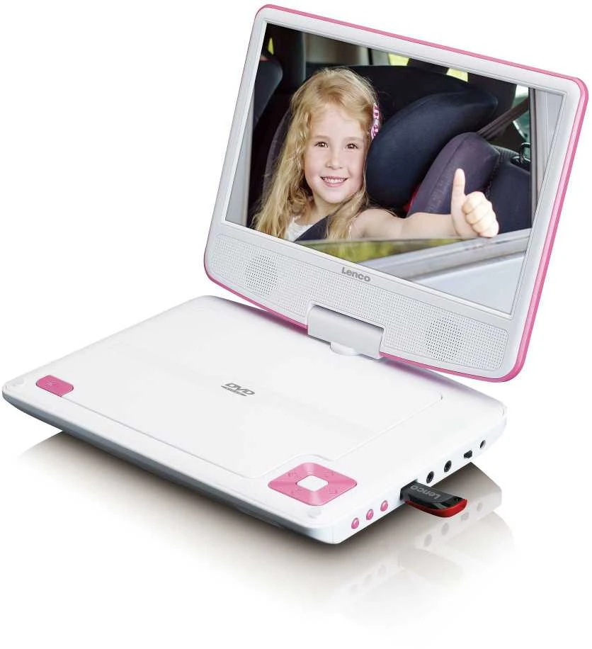 Vaizdo grotuvas LENCO DVP-910 9 DVD-Player + USB &amp; KfZ-Halterung. pink/wei