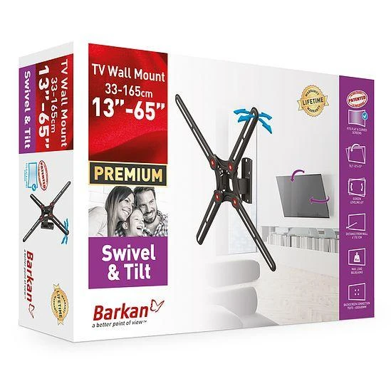 Barkan plokščias/ lenktas televizoriaus sieninis laikiklis 3200 sieninis laikiklis, pakreiptas, pasukamas, 29-65 ", maksimalus svoris (talpa) 40 kg, Juodas