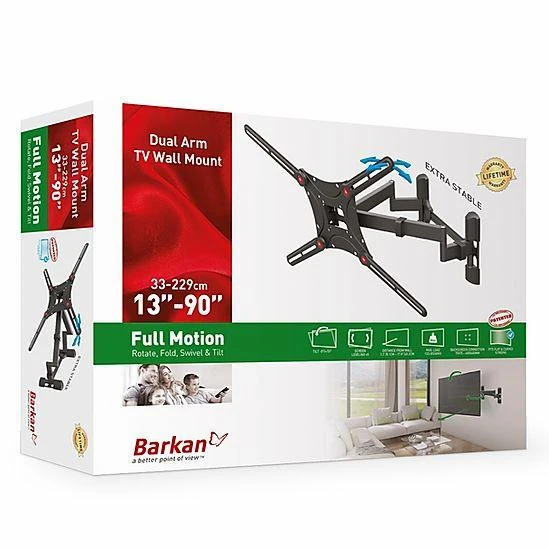 Laikiklis BARKAN BM464L 13"-90" lygiam/lenktam TV, 4 lankstu, sieninis, prailgintas