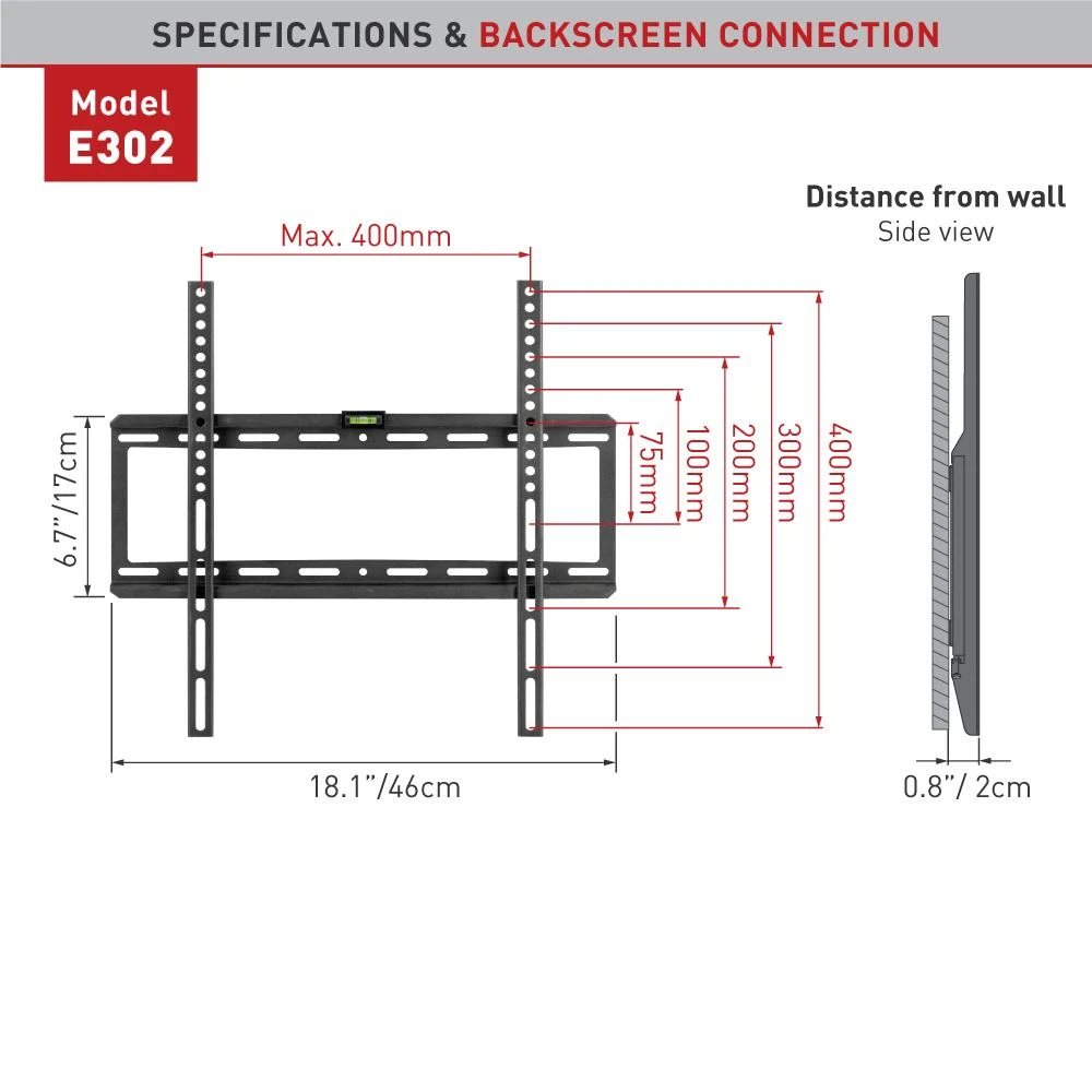 Laikiklis BARKAN E302+.B 29"-65" LED televizorius, fiksuotas, sieninis, juodas
