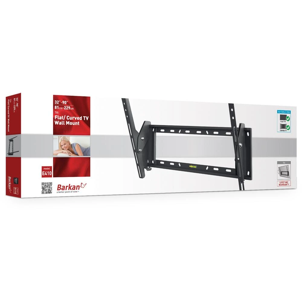 Barkan Flat/ Curved TV Wall Mount E410+ Sieninis laikiklis, Pakreiptas, 32-90 ", Maksimalus svoris (talpa) 60 kg, Juodas