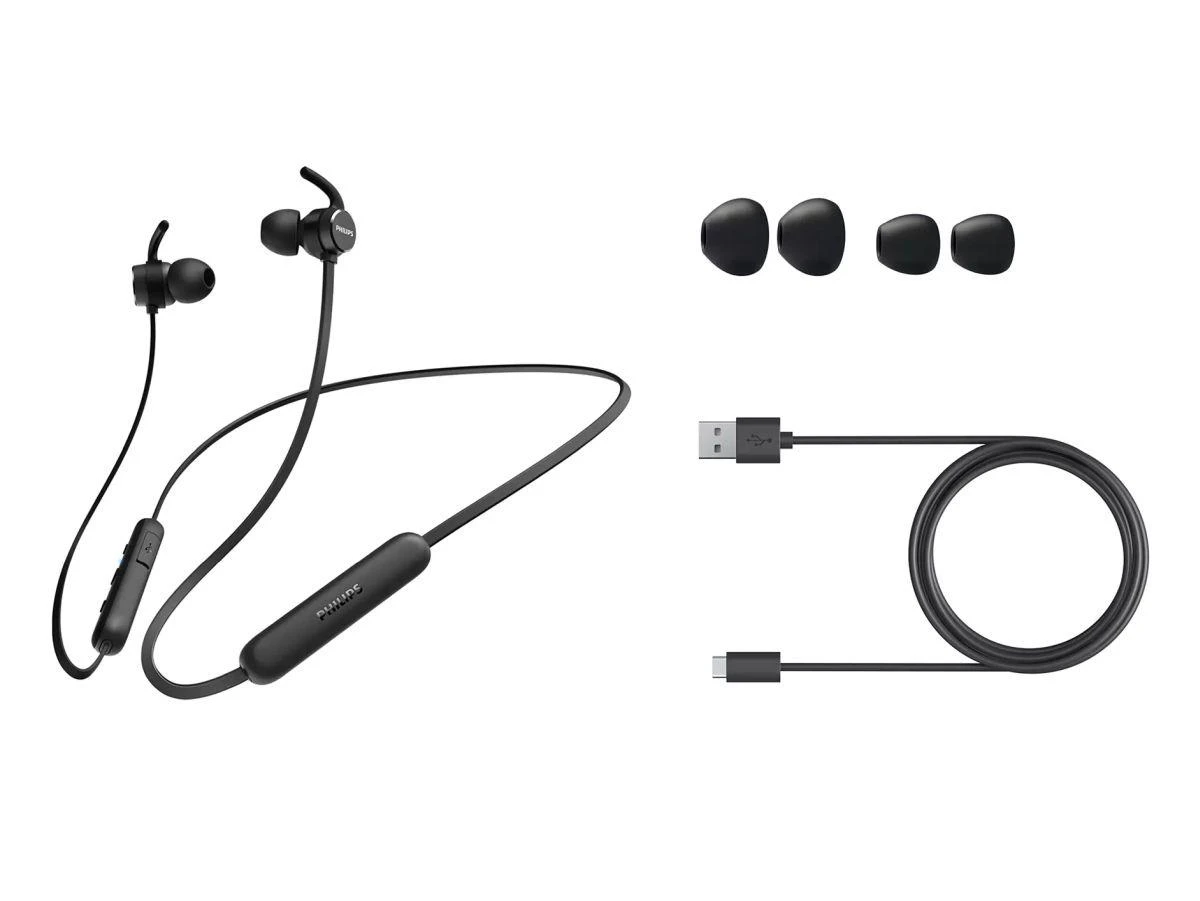 Į ausis dedamos belaidės ausinės su mikrofonu Philips TAE1205BK/00, Juodos