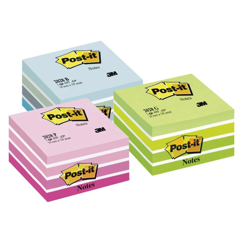 3M Lipnūs lapeliai POST-IT Akvarelė kubas, 76 x 76 mm, 450 lapelių, rožinės ir baltos spalvos derinys
