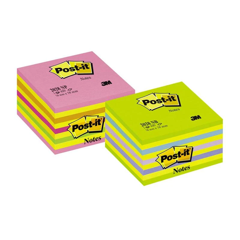 Post-it lipnių lapelių kvadratiniai blokeliai spalvoti