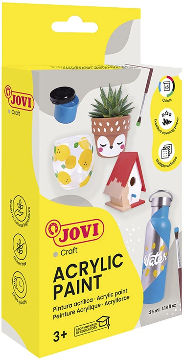 Akriliniai dažai JOVI, 6 spalvos + teptukas