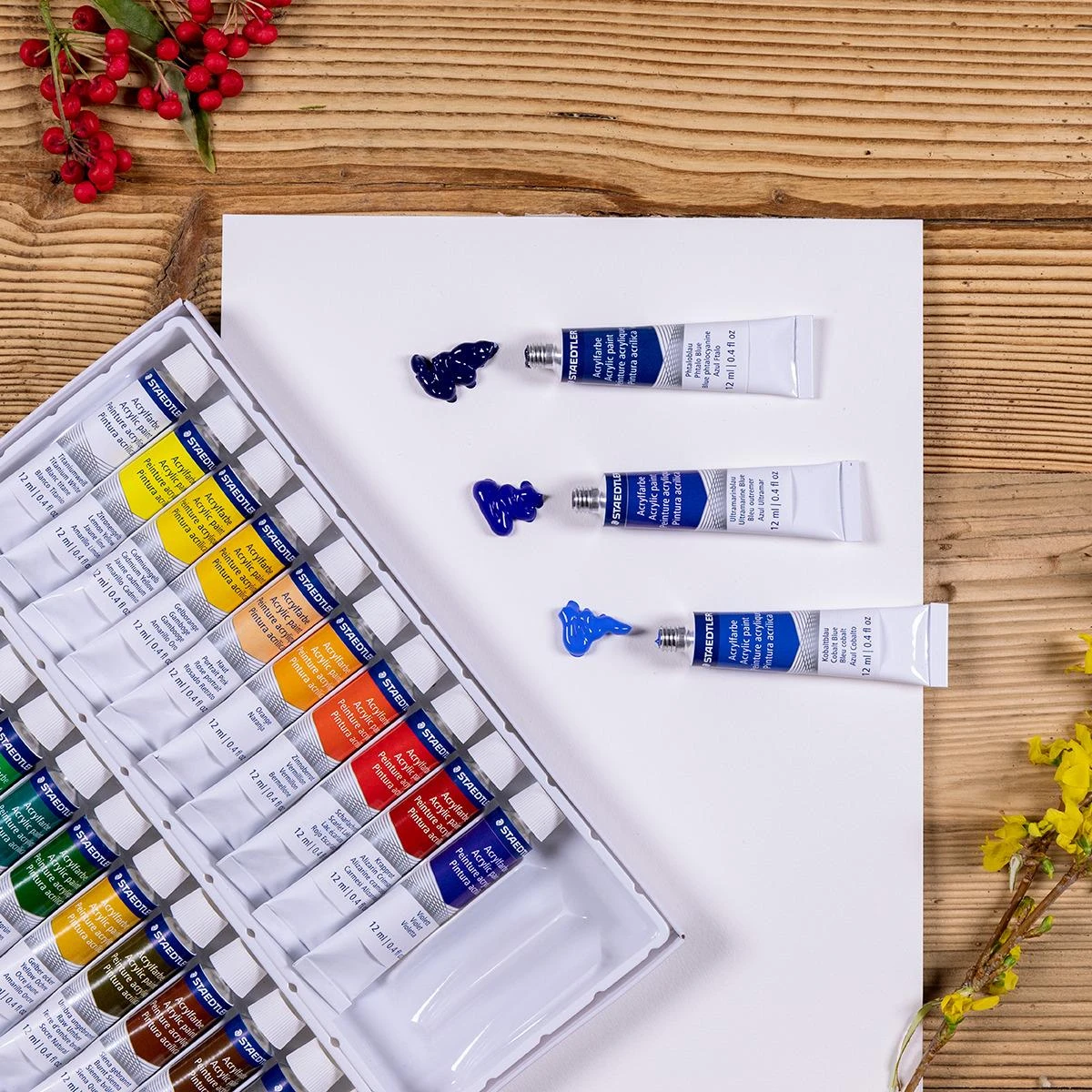 STAEDTLER akriliniai dažai, 24 tūbelės rinkinyje