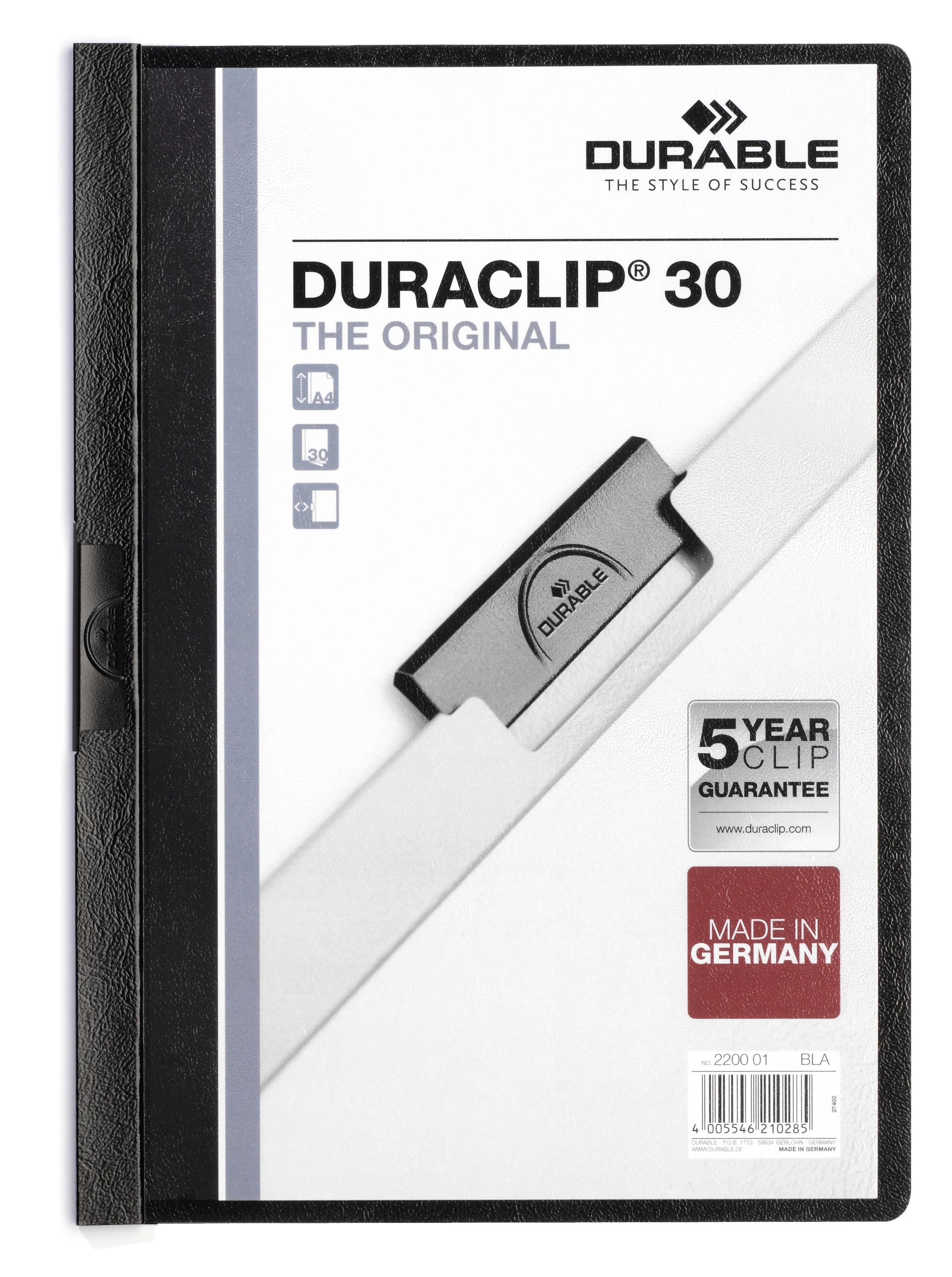 Durable Duraclip 30 aplankas su juodu spaustuku