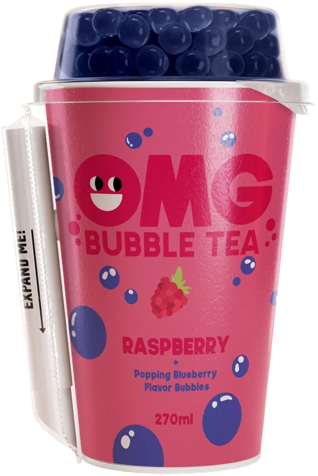 Arbatos gėrimas OMG, aviečių skonio su mėlynių burbuliukais, 270 ml