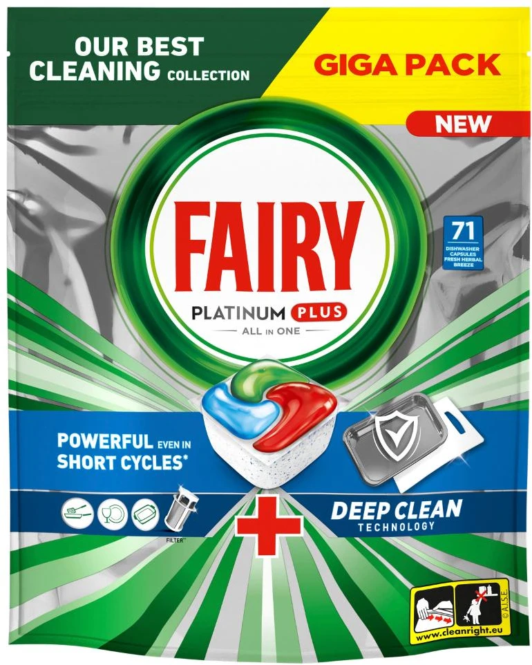 Automatinių indaplovių kapsulės FAIRY Platinum+ Deep Clean, 71vnt