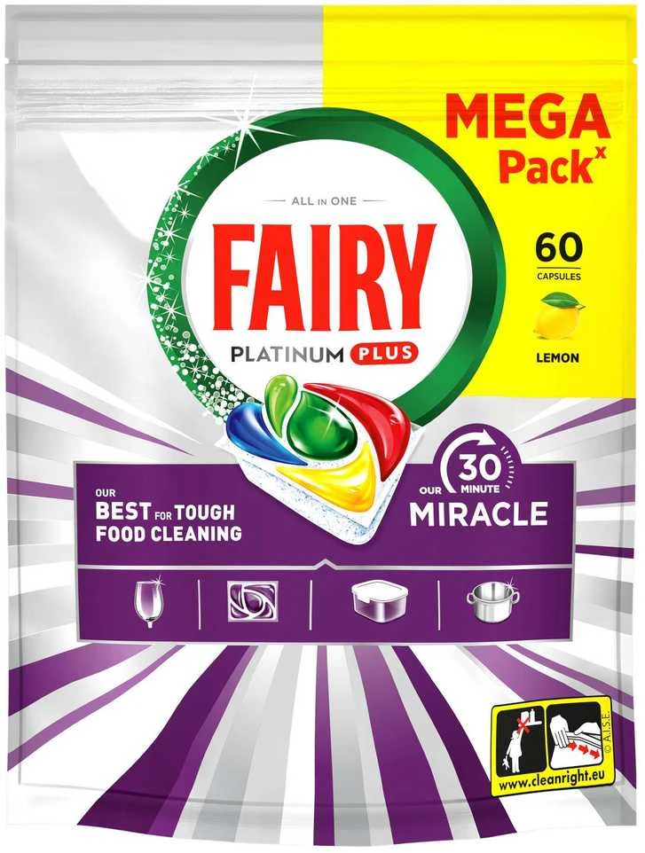 Indaplovių tabletės Fairy Platinum All In One Lemon, 51 vnt.