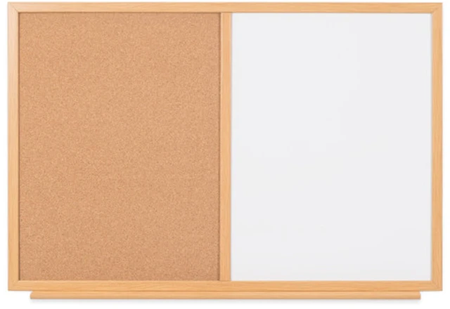 Baltoji magnetinė ir kamštinė lenta BI-OFFICE EARTH Combo 120x90, ąžuolo rėmas