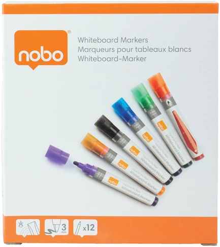 Baltos lentos žymekliai NOBO Liquid Ink, 12 vnt., įv. spalvų