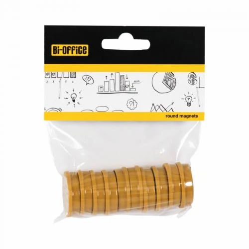 Baltosios lentos magnetai BI-OFFICE 30 mm, 10 vnt., ypač stiprūs, geltona sp.