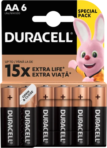 Duracell AA baterijų pakuotė su atverčiama anga