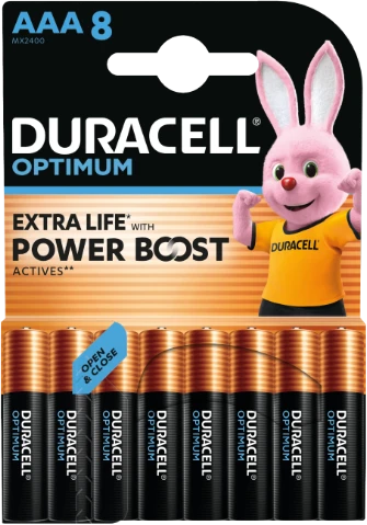 Baterijos DURACELL Optimum, AAA, 8 vnt.