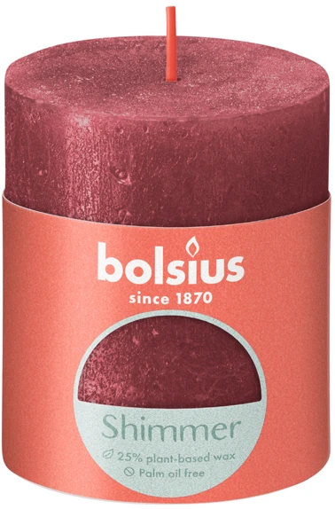 Bolsius Žvakė - cilindras RUSTIC, raudona, D 6,8 cm, H 8 cm, vnt