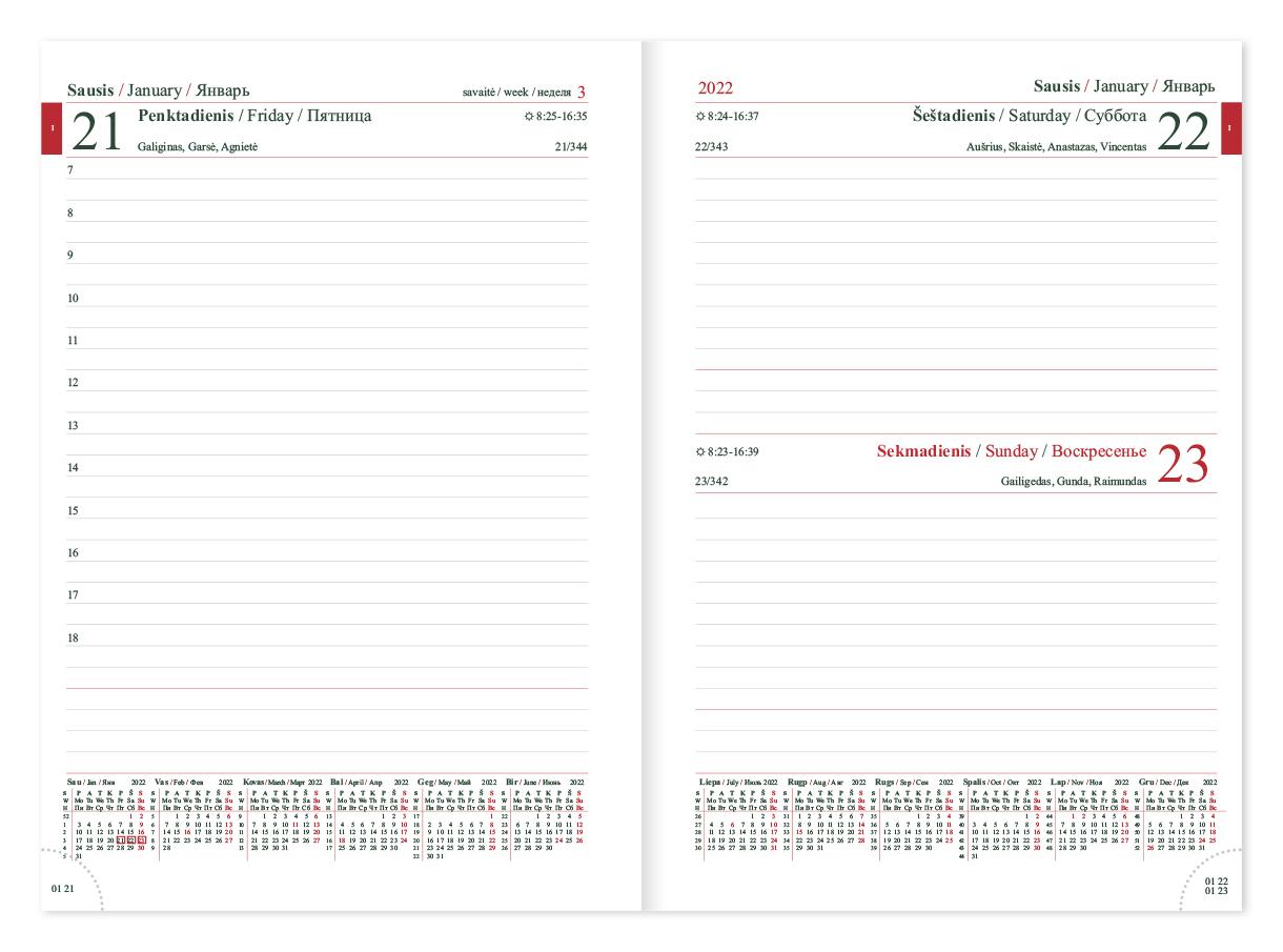 Timer Kalendorius MANAGER Day 2026, A5, PU, raudona