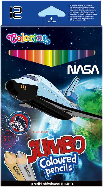 Patio Colorino Spalvoti pieštukai Jumbo 12 spalvų apvaliu korpusu Nasa