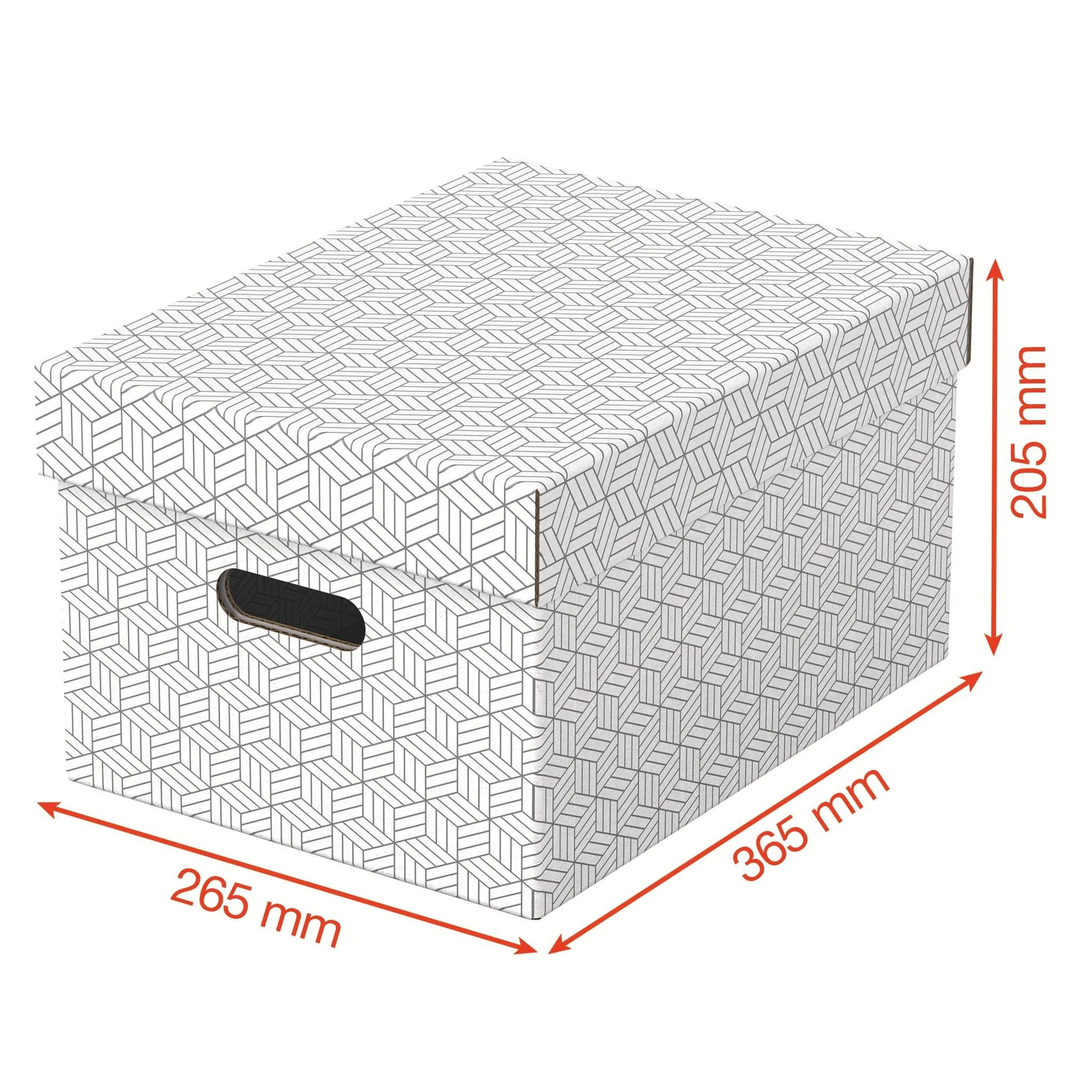 Esselte daiktadėžė su geometriniu raštu ir išmatavimais