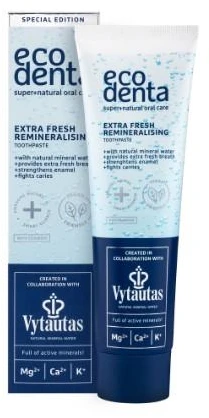 Dantų pasta ECODENTA ypač gaivi ir remineralizuojanti su Vytautas mineraliniu, 100 ml