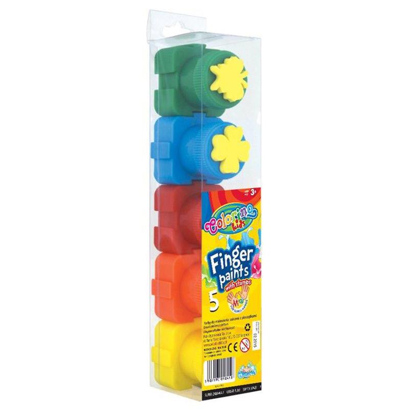 COLORINO Kids dažai piešimui pirštais su antspaudais, 5 spalvos, 18418PTR