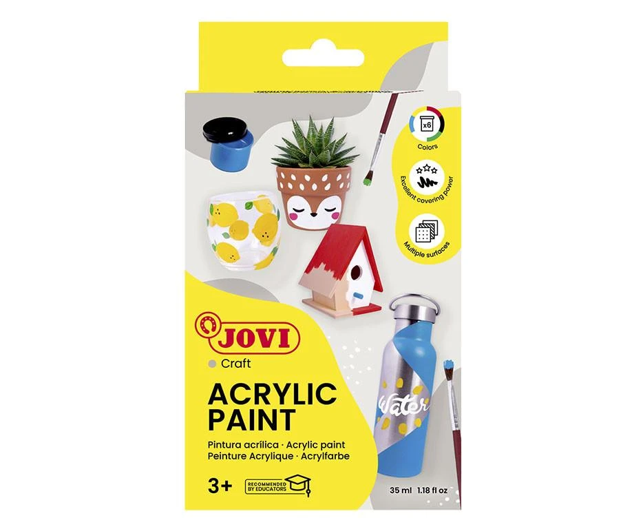 Akriliniai dažai JOVI, 6 spalvos + teptukas