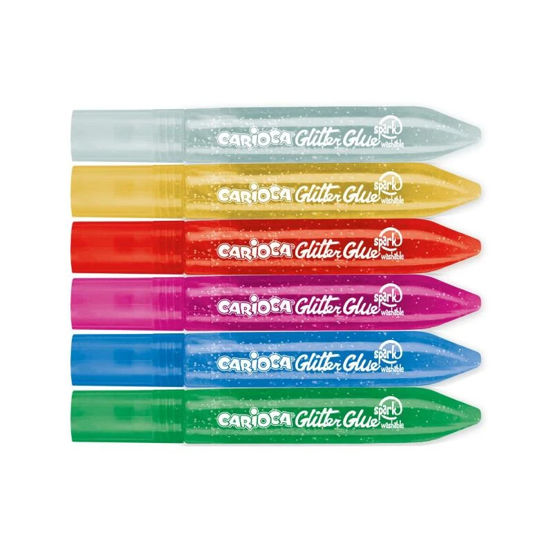 Dekoraciniai klijai CARIOCA, 6 spalvos po 10,5 ml, su blizgučiais
