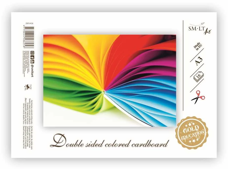 Dvipusis spalvotas kartonas SMLT, A3, 190 g/m2, 16 lapų (8 spalvų)