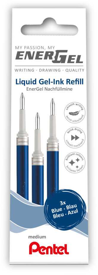 Gelinės šerdelės PENTEL Energel M, 3 vnt., mėlynos sp.