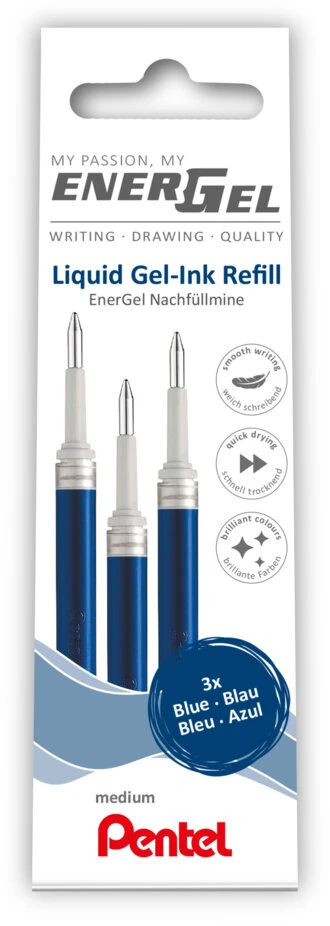 Gelinės šerdelės PENTEL Energel M, 3 vnt., mėlynos sp.