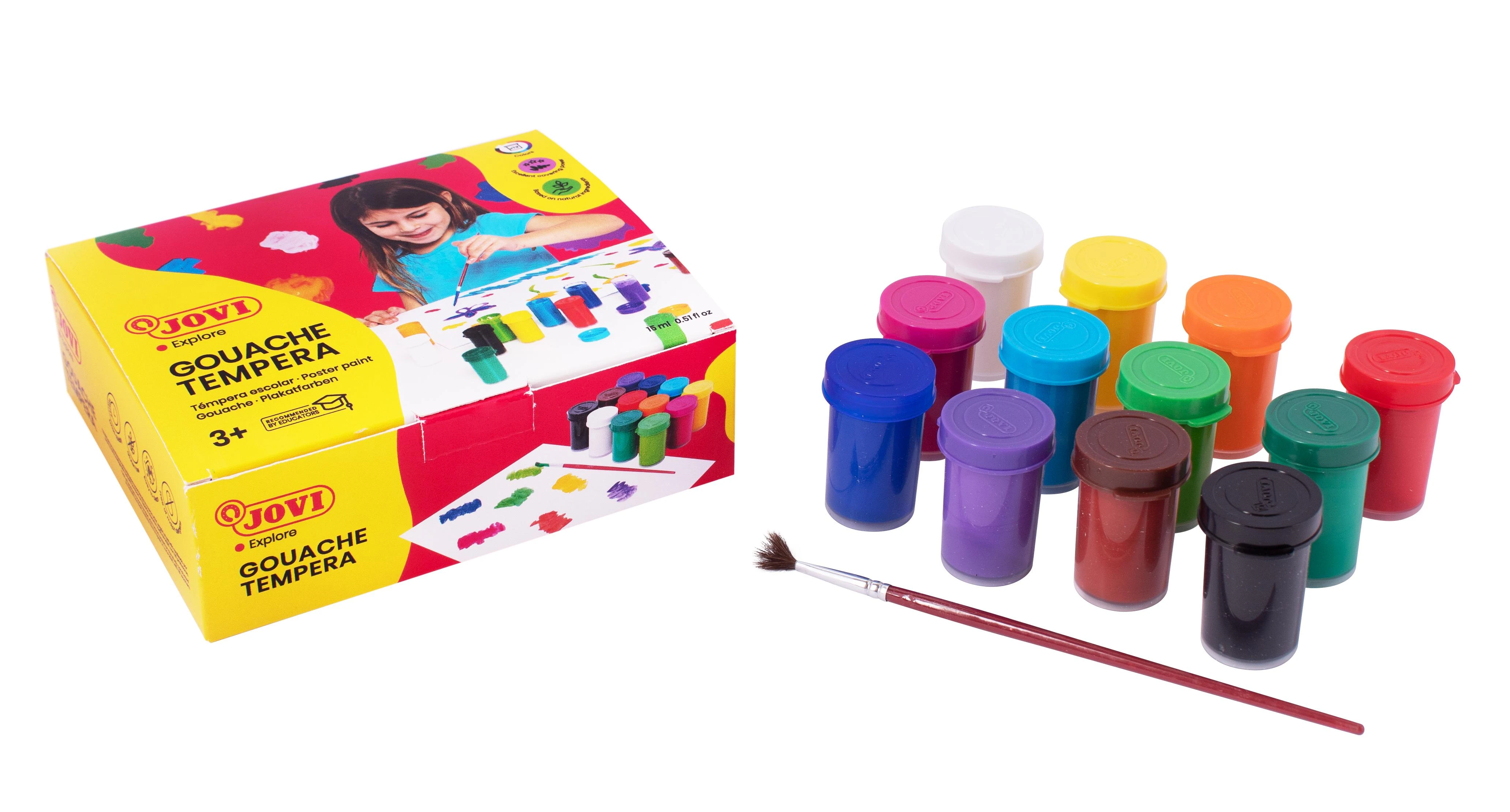 Guašas tempera JOVI, 15ml, 12 spalvų rinkinys + teptuku