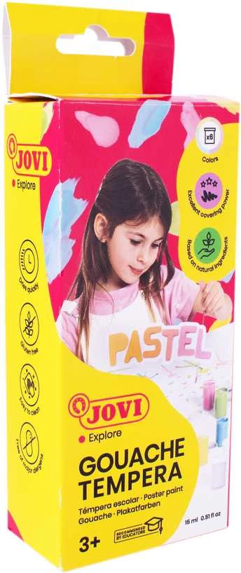 Guašas tempera JOVI, 15 ml, 6 pastelinių spalvų rinkinys su teptuku
