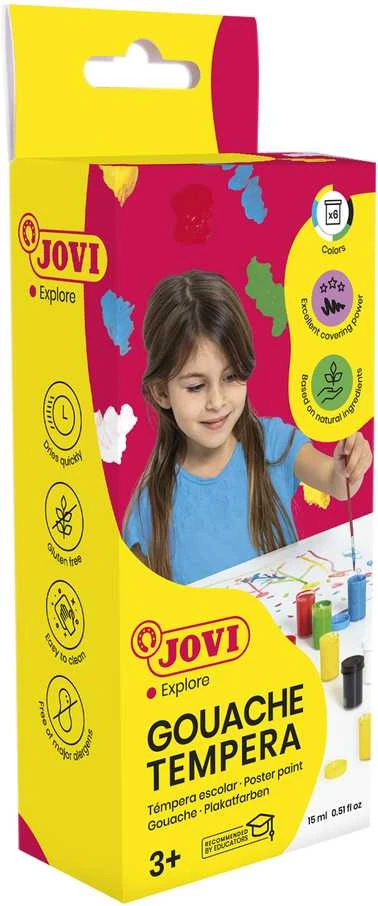Jovi Tempera Netoksiškas guašas įvairių spalvų, 15 ml talpa, 6vnt