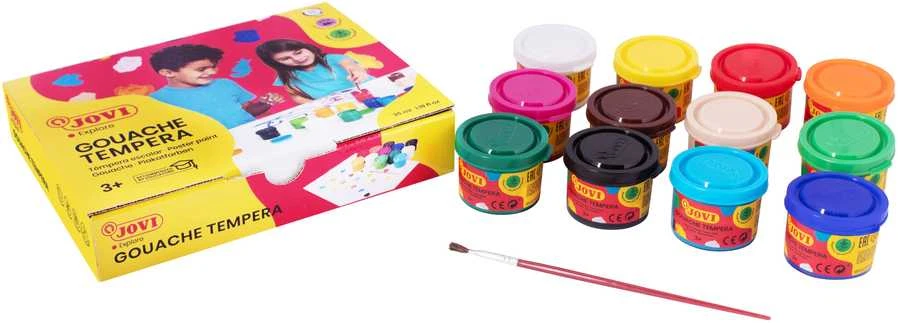 Guašas tempera JOVI, 35 ml, 12 spalvų rinkinys su teptuku