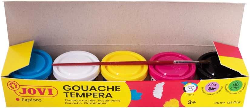 Guašas tempera JOVI, 35ml, 5 spalvų rinkinys su teptuku