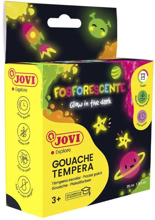 Guašas tempera šviečiantys tamsoje dažai JOVI, 35 ml, 4 spalvos
