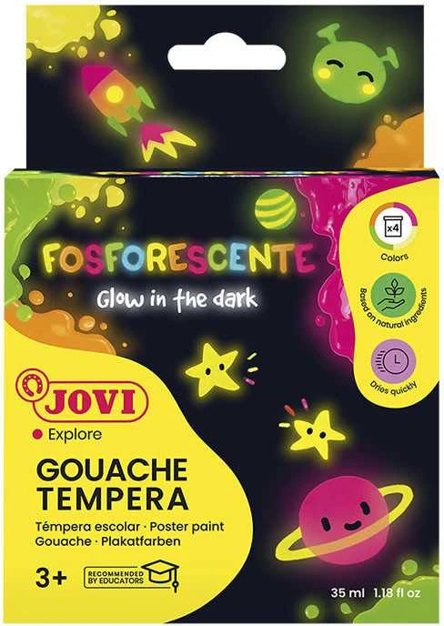 Guašas tempera šviečiantys tamsoje dažai JOVI, 35 ml, 4 spalvos