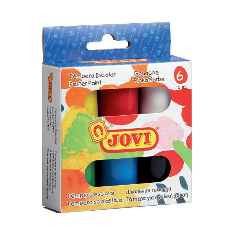Jovi Tempera Netoksiškas guašas įvairių spalvų, 15 ml talpa, 6vnt