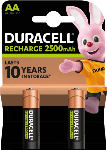 Dvi įkraunamos AA baterijos Duracell 2500 mAh