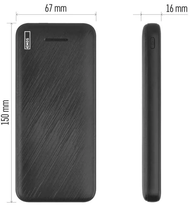 Išorinė baterija EMOS AlphaQ3, 10 000 mAh 22.5 W, juoda