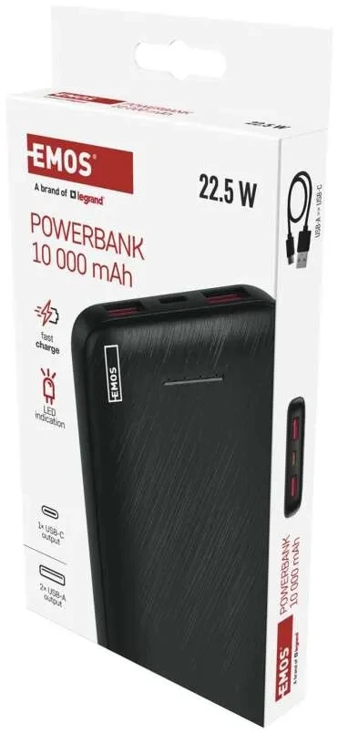 Išorinė baterija EMOS AlphaQ3, 10 000 mAh 22.5 W, juoda