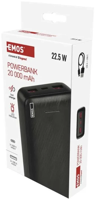 Išorinė baterija EMOS AlphaQ3, 20 000 mAh 22.5 W, juoda