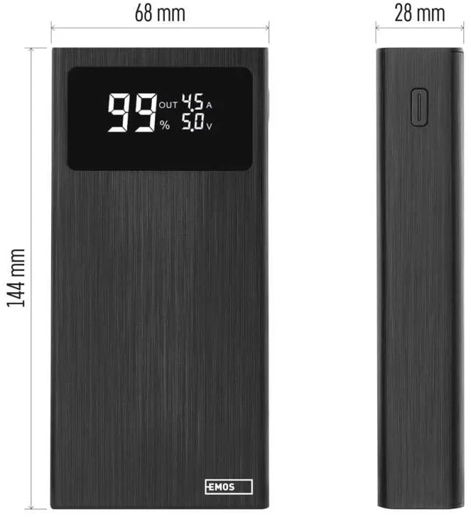 Išorinė baterija EMOS BETAQ 20, 20 000 mAh 22.5 W, juoda