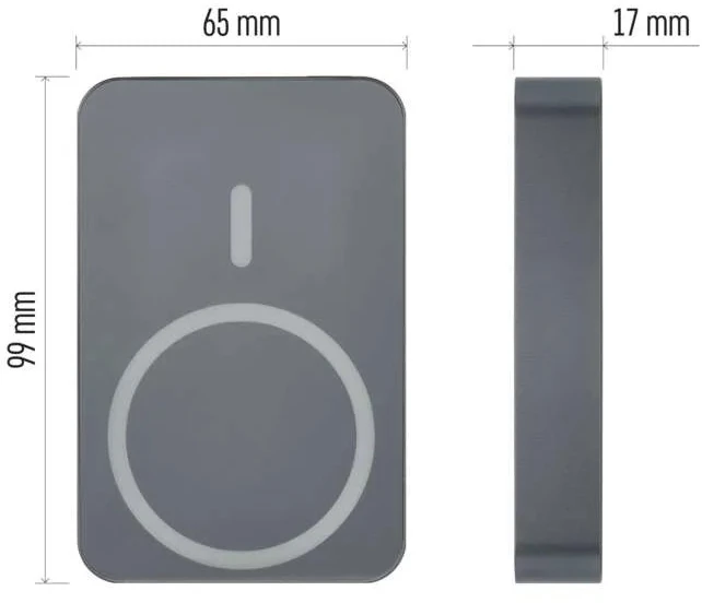 Išorinė baterija EMOS WI 1046, 10 000 mAh 20 W, belaidis įkrovimas, pilka