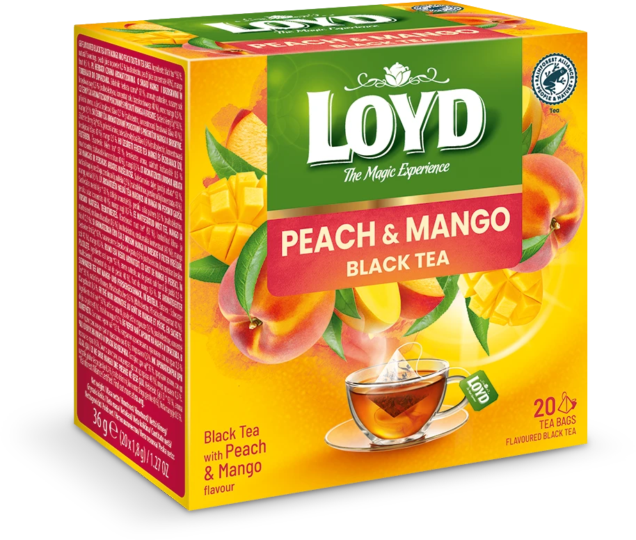 Juodoji arbata LOYD, persikų ir mangų aromato, 20x2g