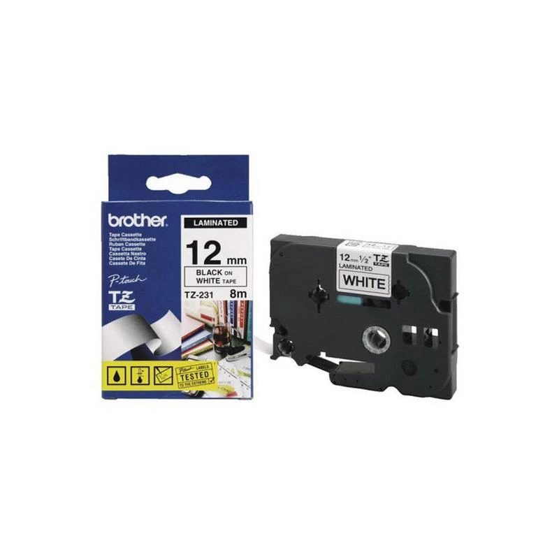 Brother | TZ-231 Laminated Tape | Juodas on Baltas | TZe | 8 m | 1.2 cm