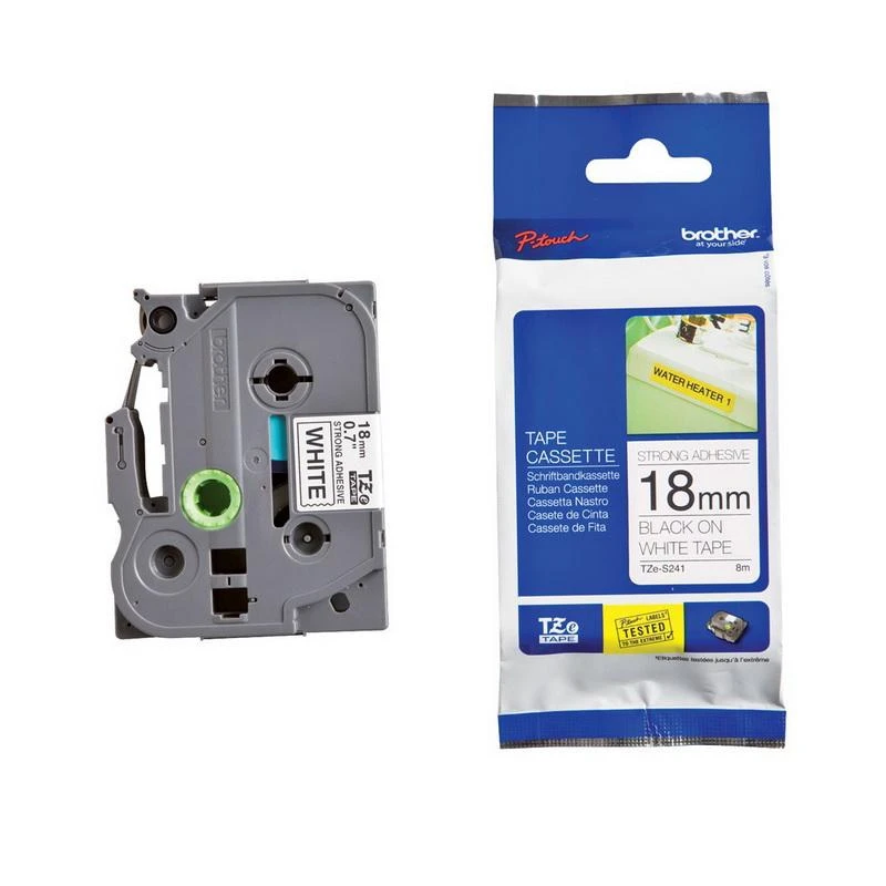 Brother | TZ-241 Laminated Tape | Juodas on Baltas | TZe | 8 m | 1.8 cm