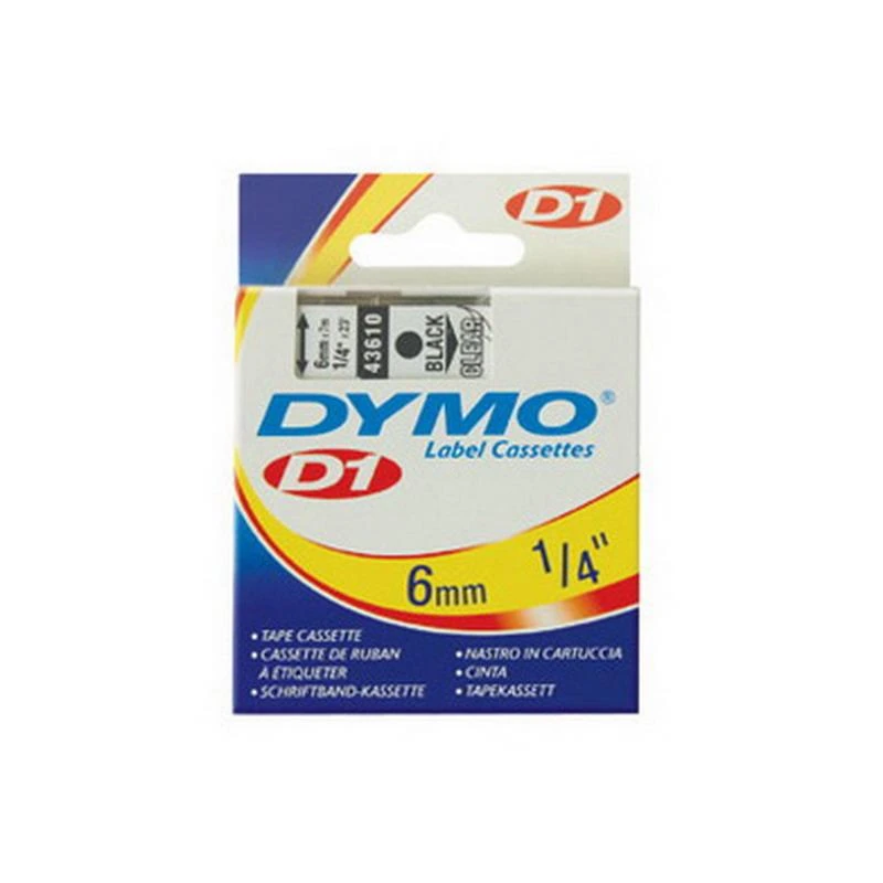 Juostelė DYMO D1, 6 mm x 7 m, Juodas šriftas/BALTA juosta
